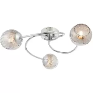 image of Semi Flush Ceiling Light Chrome & Mirror Glass Shade 3x Lamp Hanging Pendant