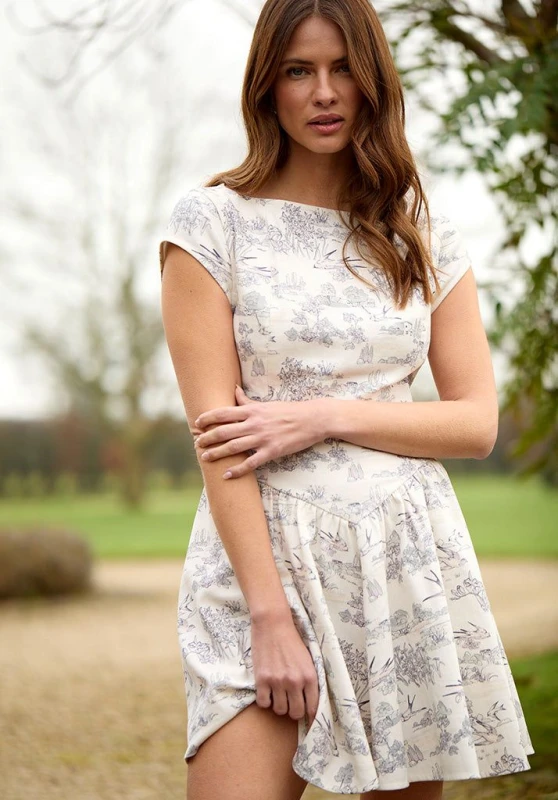 Image of Lily and Lionel Womens Heidy Corset Inspired Josephine Print Mini Dress In Cream in Ecru Size: 10 Ecru Female 10