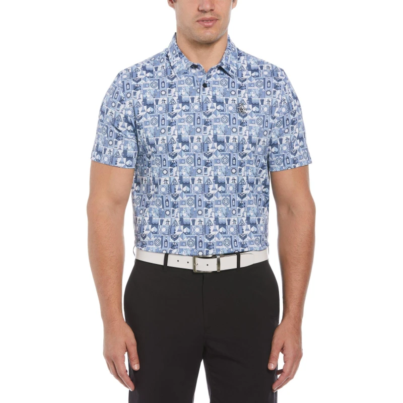 Image of Original Penguin Golf Mens PG Alovr Novelty Short-Sleeve Performance Polo Shirt Black Iris male Small