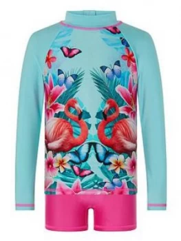 image of Monsoon Girls S.E.W Sia Flamingo Sunsafe 2 Piece Set - Turquoise Size Age: 11-12 Years, Women