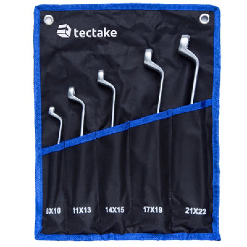 Image of Tectake Spanner Set - Double-Ended Wrench, 5 Piece, 8 - 22 mm, Including Roll Bag - Black