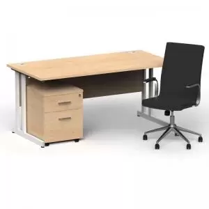 Image of Impulse 1600800 White Cant Desk Maple 2 Dr Mobile Ped & Ezra