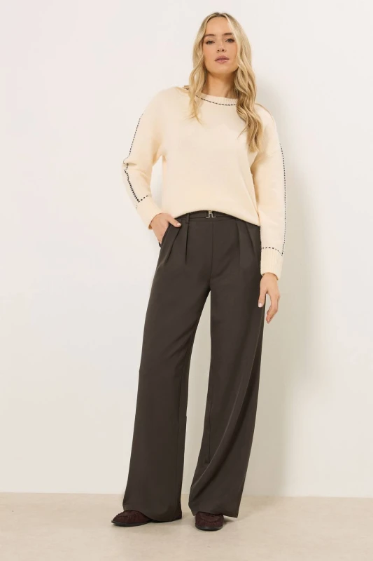 Image of Long Tall Sally Womens Tall Buckle Wide Leg Trousers in Chocolate Size: 14L Chocolate Female 14L