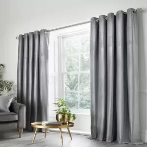 Image of Apple Tree - Appletree Boutique Jasper Embossed Hexagon Eyelet Lined Curtains, Silver, 46 x 72 Inch