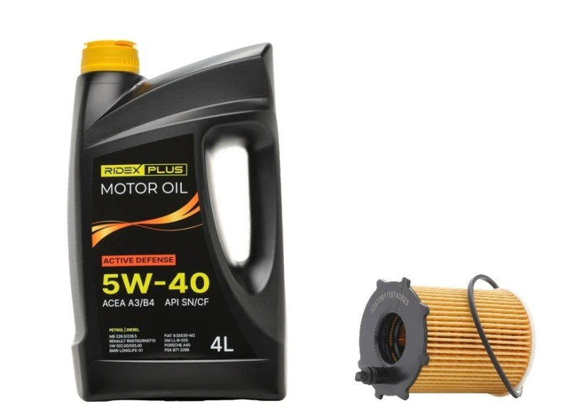 Image of RIDEX PLUS 100908O0041P Oil change kit (oil filter + engine oil) Oil change kit (oil filter + engine oil) (100908)