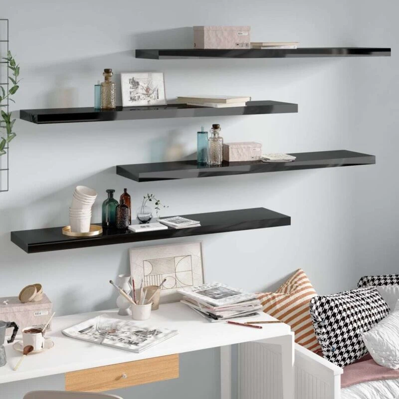 Image of VIDAXL Vidaxl - Floating Wall Shelves 4 pcs High Gloss Black 120x23.5x3.8cm mdf 8720286074114
