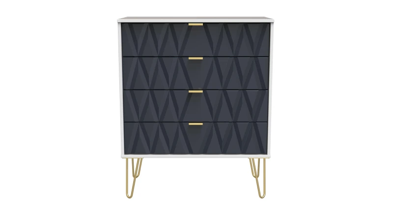 Image of Pesaro Ready Assembled Matt Indigo & White 4 Drawer Wide Chest (H)885mm (W)765mm (D)415mm