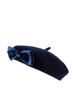 Image of Monsoon Girls Jaime Pearl Velvet Bow Beret Hat - Navy, Size 3-6 Years