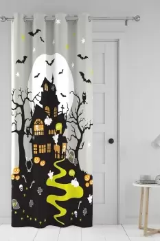 image of 'Haunted House' Glow in the Dark Eyelet Single Panel Door Curtain