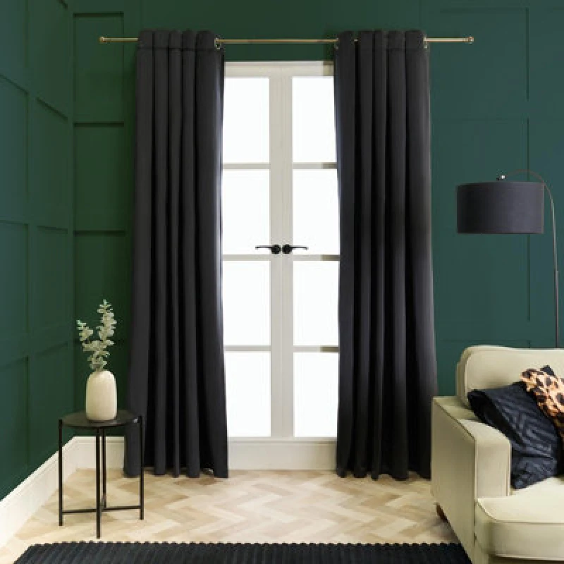 Image of OHS OHS Thermal Matte Velvet 2 Pair Ready Made Eyelet Curtains in Black Size: 117cm width x 183cm drop Black 117cm width x 183cm drop Unisex 5027434