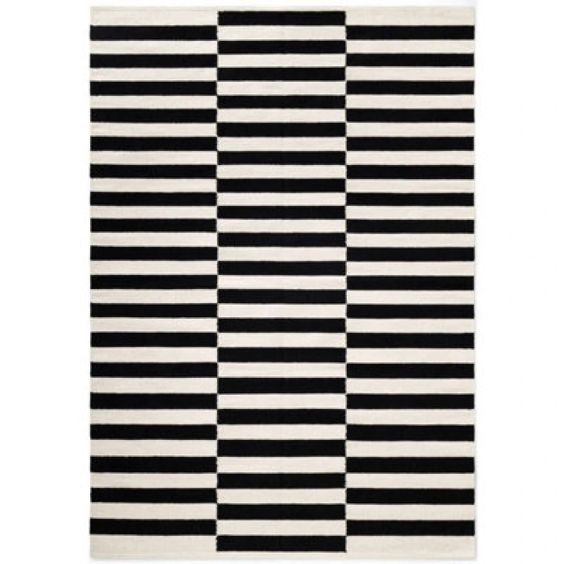 Image of The Rugs Donna Handwoven Wool Rug Black And White Striped Reversible Living Room