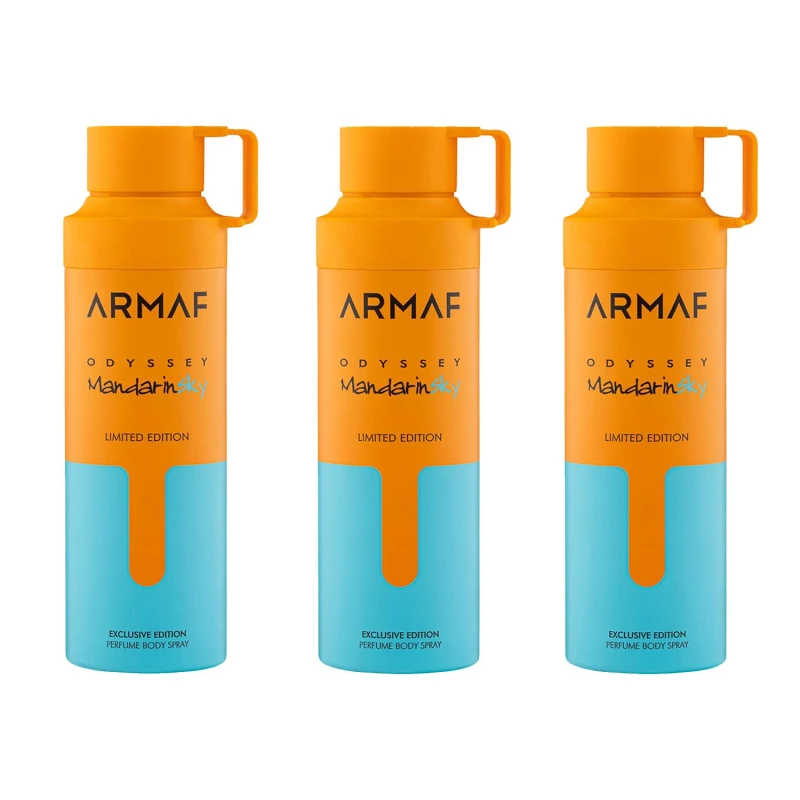 Image of Armaf Mens Odyssey Mandarin Sky Perfumed Body Spray 200ml Pack of 3 in White White Male 200ml