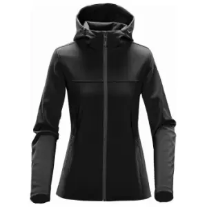 image of Stormtech Womens/Ladies Orbiter Hooded Soft Shell Jacket (M) (Black/Dolphin)