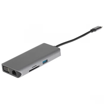 image of Nikkai USB Type-C to Multi-Port USB-A 3.0 x 3 / HDMI / RJ45 / USB-C / VGA / 3.5mm Jack / SD Docking Station - Silver