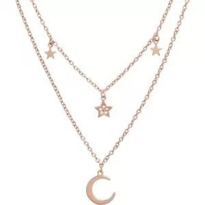 Image of Celestial Double Cresent Moon and Star Necklace Rose Gold Necklace