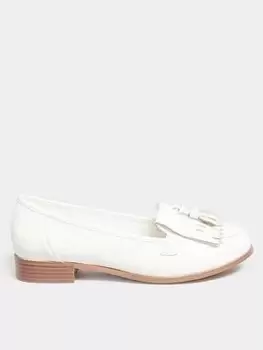 Image of Yours Yours Wide Fit Patent Tassel Loafer White, Size 5, Women