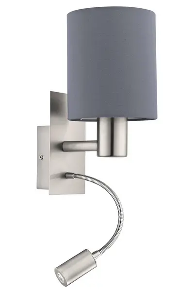 image of EGLO Pasteri Steel And Fabric Wall/ Reading Light Silver