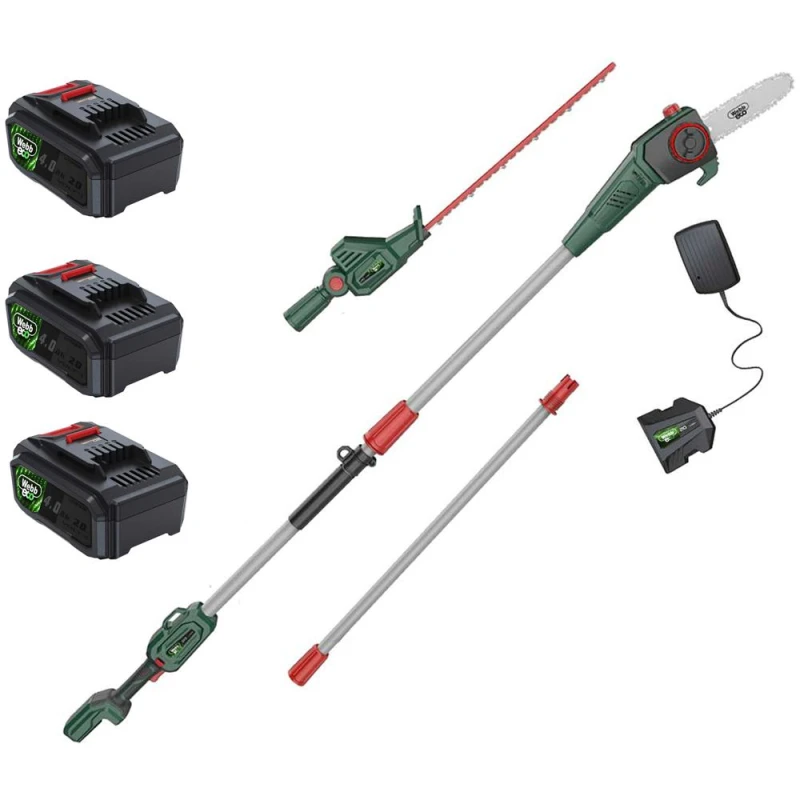 Image of Webb Eco WEV20PSHT 20v Cordless Long Reach Hedge Trimmer 500mm and Pruner Attachment 3 x 4ah Li-ion Battery Charger WEV20PSHTB43