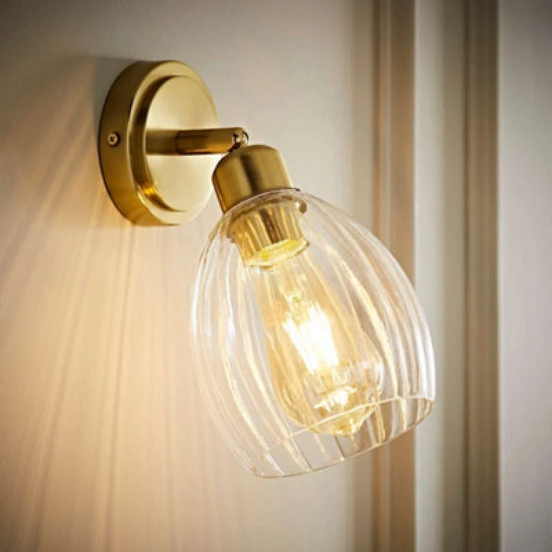 Image of ValueLights ValueLights Cheltenham Ribbed Glass Dome Adjustable Spotlight Wall Light in Gold Gold One Size Unisex 5016529274629