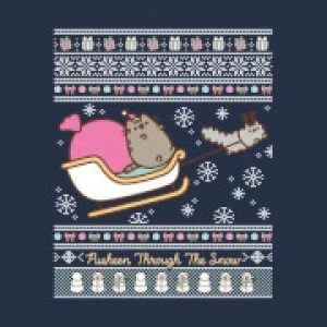 Image of Pusheen Through The Snow Mens Christmas T-Shirt - Navy - L
