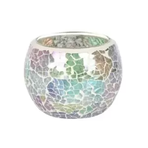 Image of Small Light Blue Iridescent Crackle Candle Holder