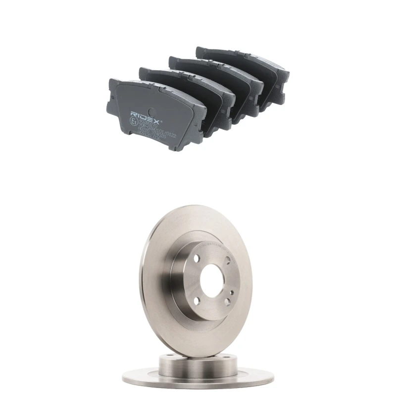 Image of RIDEX 3405B2254 Brake disc and pads set Rear Axle, Brake Disc Type: Solid, not prepared for wear warning indicator Brake Set,disc brakes (3405)