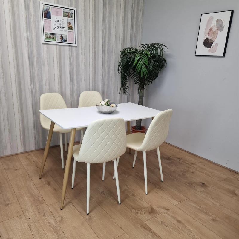 Image of KOSY KOALA KOSY KOALA Wooden Rectangle grey tulip table with 4 Cream Gem Patterned Chairs in White White One Size Unisex 5061055340201