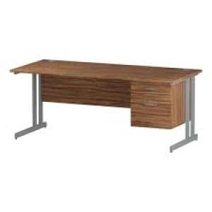 Image of Trexus Rectangular Desk Silver Cantilever Leg 1800x800mm Walnut Ref