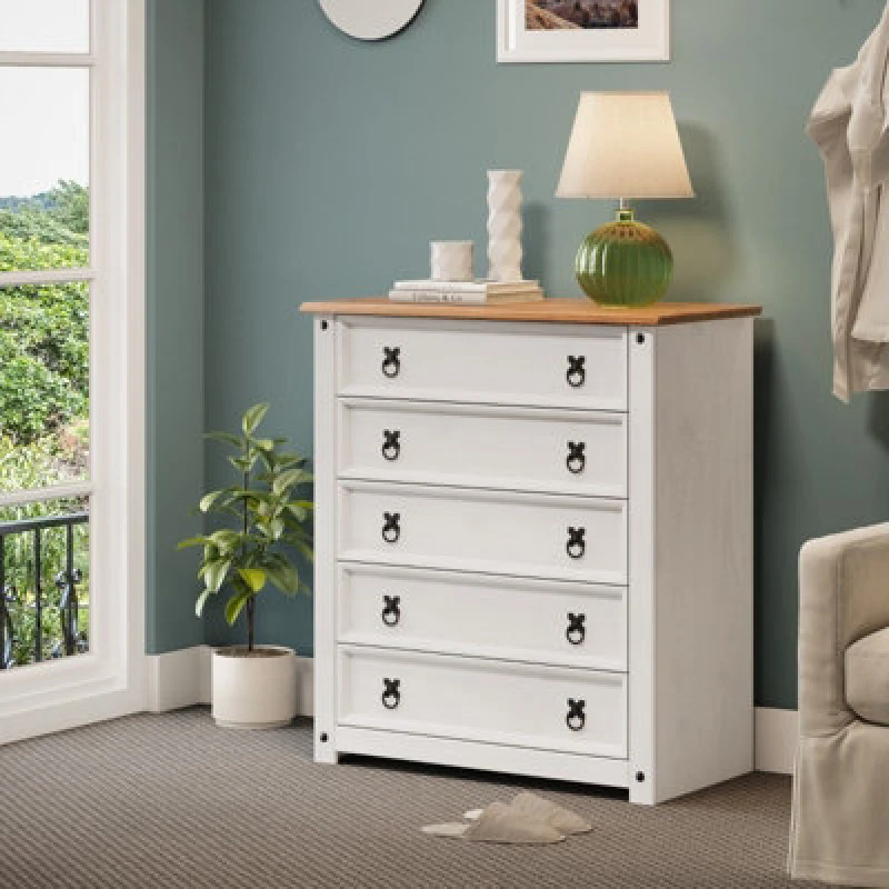 Image of MERCERS FURNITURE Corona White Small 5 Drawer Chest WHTWAX94