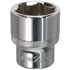 image of SP1225 WallDrive Socket 25mm 1/2'Sq Drive Fully Polished - Sealey