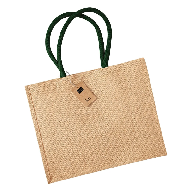 Image of Westford Mill Mens Classic Jute Shopper Bag in Dark Green Dark Green Male