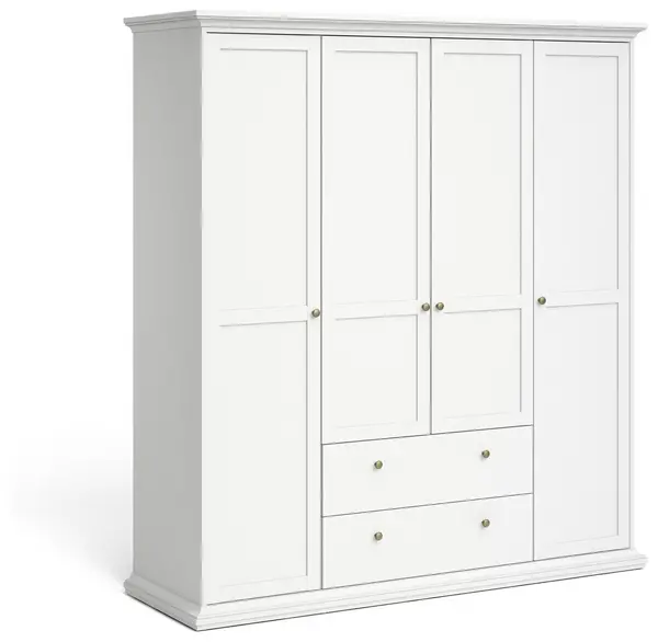 Image of Tvilum Paris 4 Door 2 Drawer Wardrobe - White