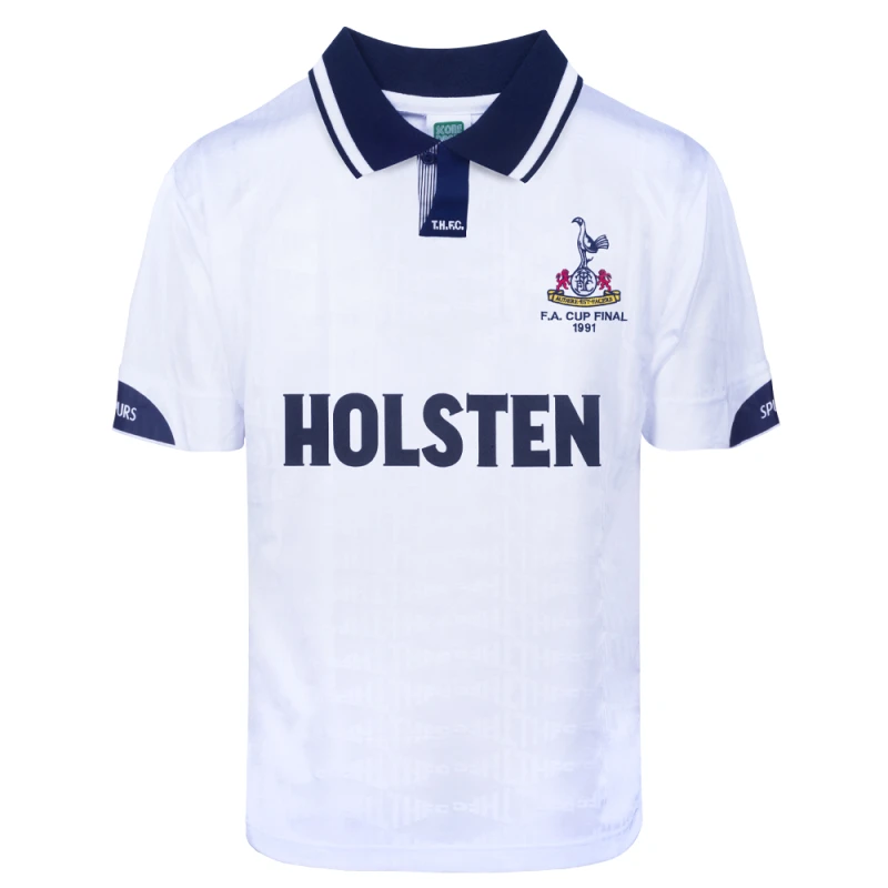 Image of Score Draw Tottenham Hotspur 1991 FA Cup Final Retro Shirt SPURS91HFACFPYSS-XS XS Mens Sportswear