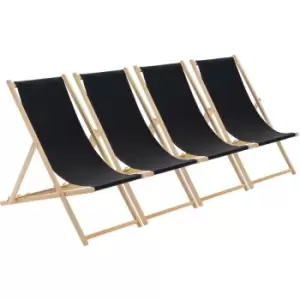 image of Harbour Housewares - Folding Wooden Deck Chairs - Black - Pack of 4