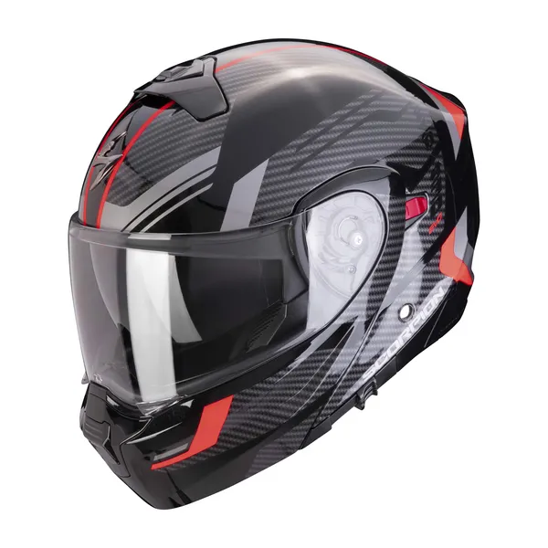 image of Scorpion Exo-930 Evo Sikon Black Silver Red Modular Helmet Size XL