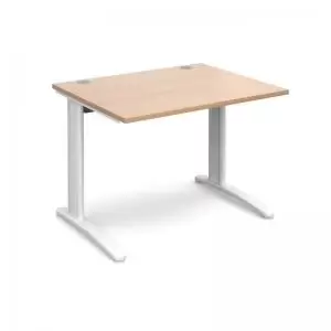 image of TR10 straight desk 1000mm x 800mm - white frame and beech top