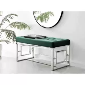 Image of Furniture Box Cambridge Modern Green Velvet And Silver Metal Bench Stool