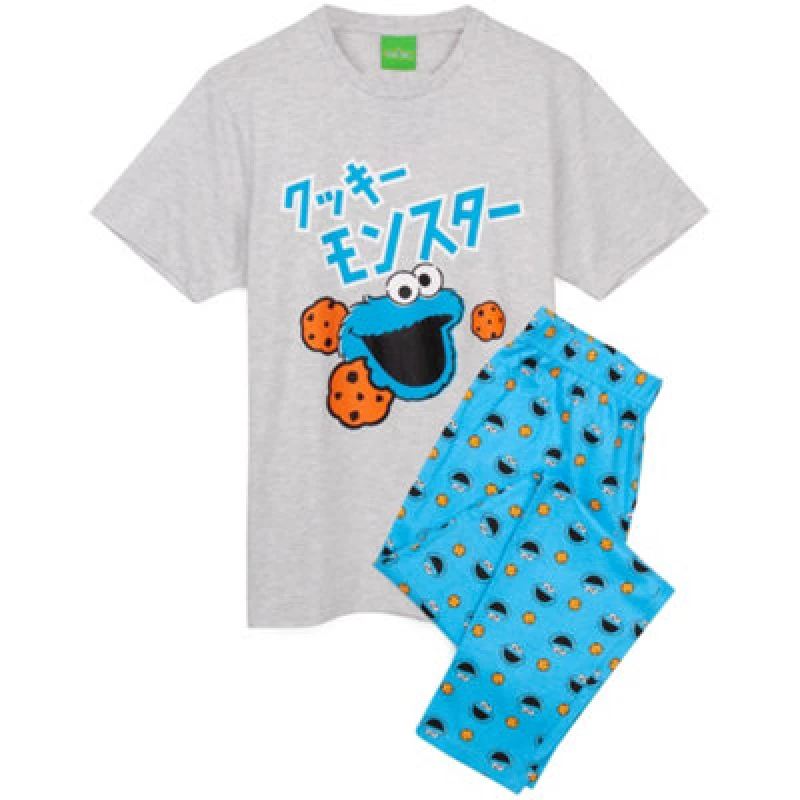 Image of Sesame Street Sesame Street Men Short Sleeve Long Leg Pyjama Set in Blue Size: Small Blue S Male 5056210182079