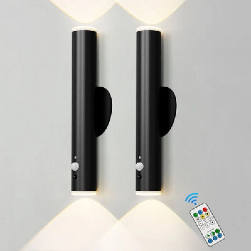 Image of Harper Living Wall Lights Set Of 2 Battery Operated, LED Rechargeable Wall Lamp, Dimmable And Colour Changing Wall Sconces, Black