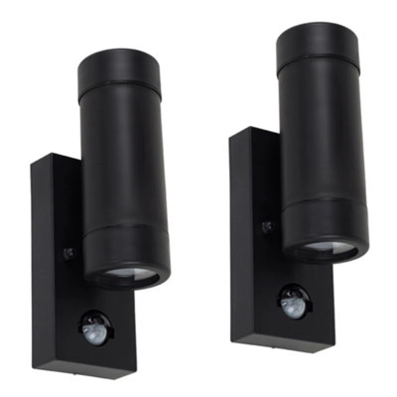 Image of Valuelights Trenley Pair Of Black Ip44 Rated Outdoor Garden Up/down Wall Lights With Pir Motion Sensor With 3W LED Gu10 Bulbs