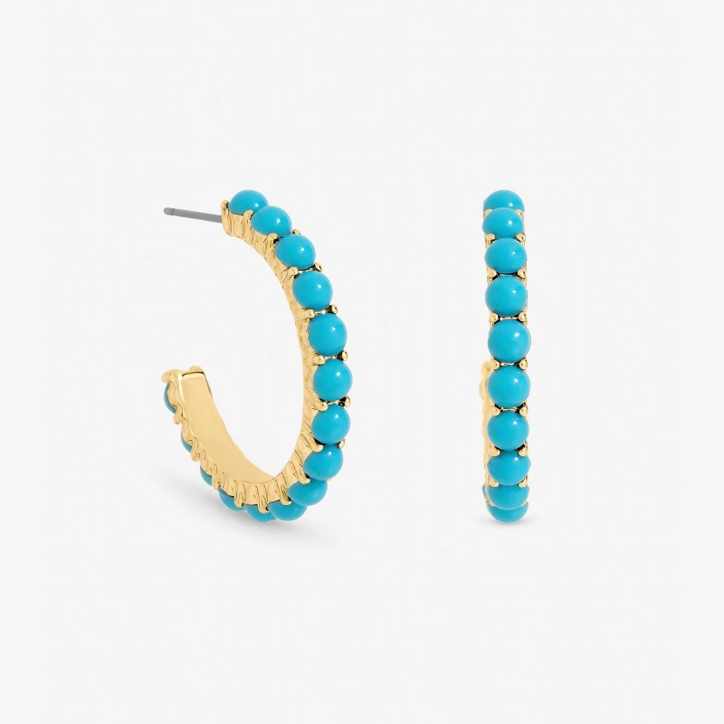 Image of Mood Gold Plated and Blue Bead Hoop Earrings Gold female One Size