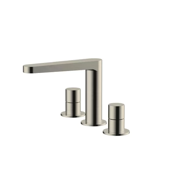 Image of RAK Petit Round Deck Mounted 3 Hole Basin Mixer - Brushed Nickel