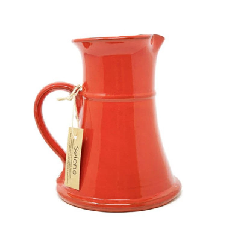 Image of Verano Spanish Ceramics Selena Glazed Hand Dipped Kitchen Dining Large Flat Based Jug Red 1L (H) 20Cm