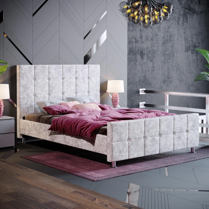 Image of Lassic Vida Designs Valentina Double Bed UKFR Silver Crushed unisex Double