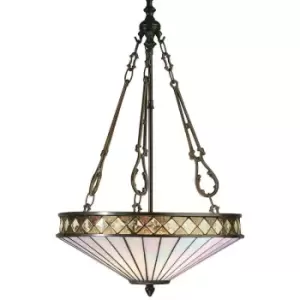 image of Interiors Fargo - 3 Light Medium Inverted Ceiling Pendant Bronze, Tiffany glass, E27