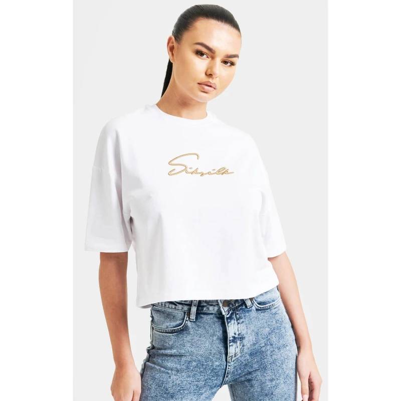 Image of SikSilk Signature Cropped T-Shirt - White White 8