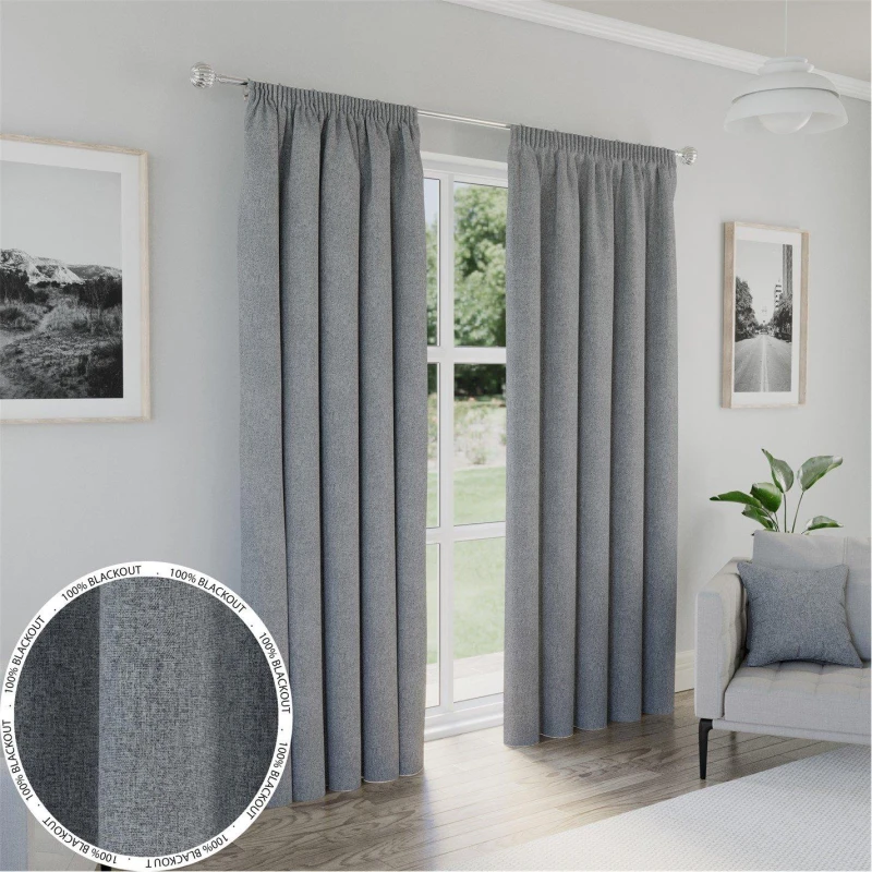 Image of Enhanced Living Dallas Grey 100% Blackout Readymade Curtains Grey unisex 117x183cm