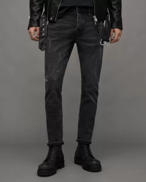 Image of AllSaints Mens Cotton Traditional Rex Slim Jeans, Black, Size: 32/L32