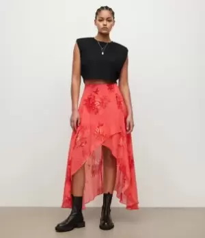 Image of AllSaints Womens Slvina Nila Skirt, Orange, Size: 14
