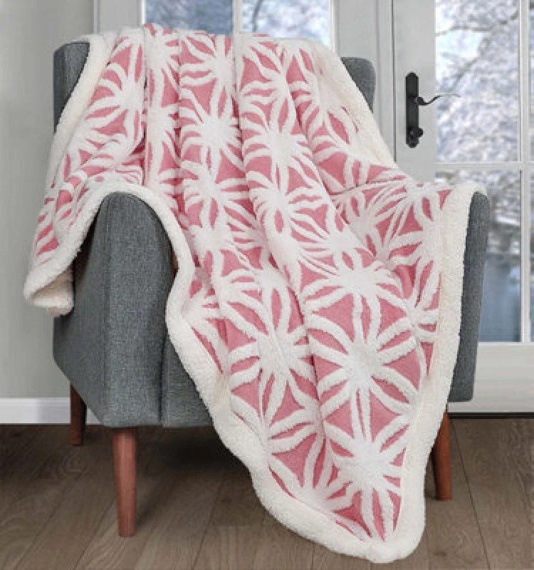 Image of Velosso Thermal Soft Jacquard Sherpa Backed Throw Blanket For Sofa, Bed, Couch - 150Cm X 200Cm - Coral Pink
